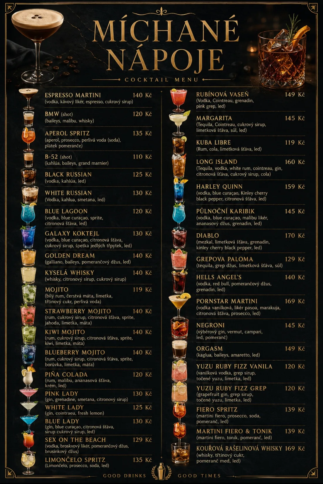 Tabule s koktejlovým lístkem — Cocktail Menu